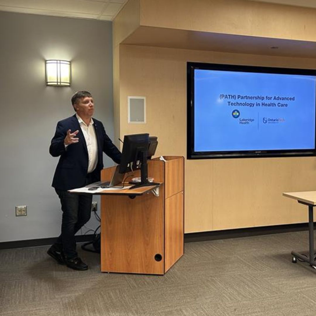 Dr. Les Jacobs explains how <a href="/ontariotechu/">ontariotechu</a>'s industry-driven approach to research comes to life through our collaboration, the Partnership for Advanced Technology in Health Care (PATH).

🎧 Listen now: bit.ly/3BWR0Yu