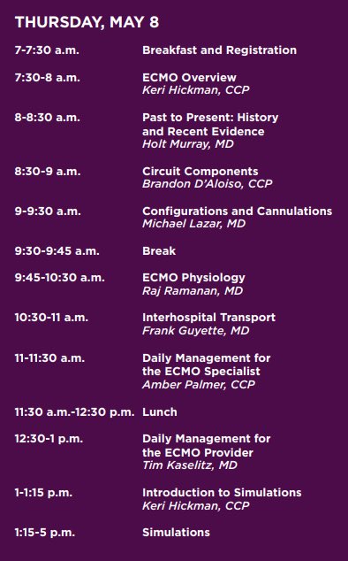 ProcircaECMO's tweet image. 5️⃣❗️Only 5 months away from the @ELSOOrg -endorsed✅🥇 ECMO Training course in Pittsburgh, PA on May 8-10 🌷

🪑Spots are filling up! Take advantage of the EARLY BIRD SPECIAL 🐤

Use the code: PROCIRCA2025 to take $300 off the registration fee

cce.upmc.com/upmc-procirca-…