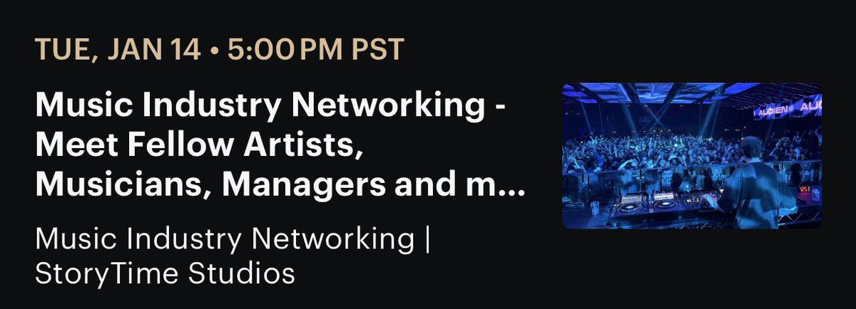 studiostorytime's tweet photo. Jan 14th ✨

We’re back with our monthly music industry networking event. 100% free and virtual- come mingle and meet fellow music artists, vocalists, producers, managers and more.

RSVP: https://t.co/lJPeTP3s5i https://t.co/OcIfzaN4Sa
