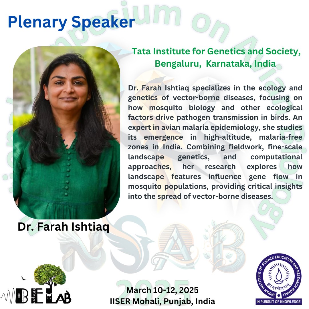 nsab2025 (@nsab2025) on Twitter photo Thrilled to announce <a href="/fishtiaq/">Farah Ishtiaq 🐦(^o^)</a> as our plenary speaker! A leader in vector-borne disease research, she unravels how mosquito biology & landscapes drive avian malaria in high-altitude areas 🦟🐦
Don’t miss her insights—register by 31st Jan for early bird perks✨
🔗☝️
#nsab2025 Thrilled to announce <a href="/fishtiaq/">Farah Ishtiaq 🐦(^o^)</a> as our plenary speaker! A leader in vector-borne disease research, she unravels how mosquito biology & landscapes drive avian malaria in high-altitude areas 🦟🐦
Don’t miss her insights—register by 31st Jan for early bird perks✨
🔗☝️
#nsab2025