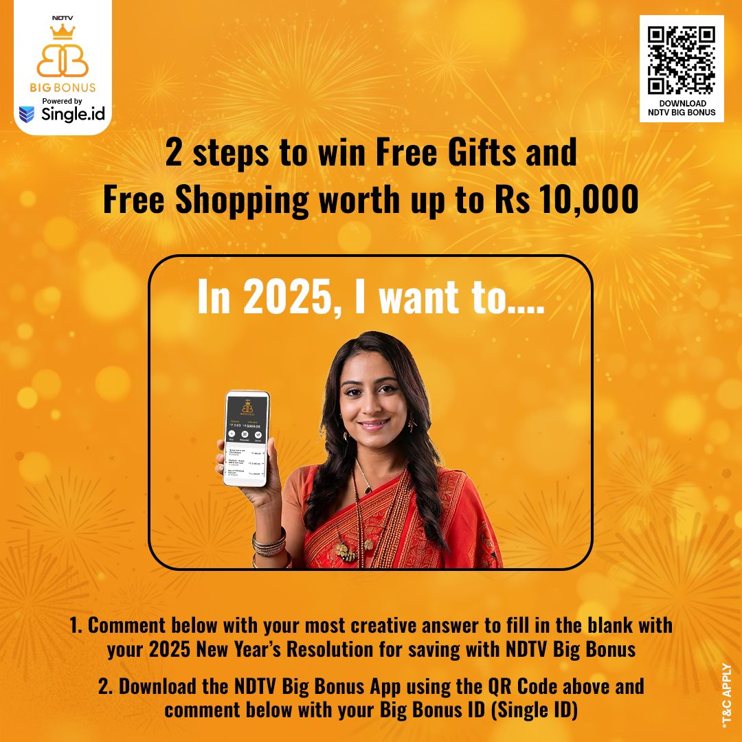 ndtvbigbonus's tweet photo. [Partner Content] 15 days left to enter the New Year Bonanza Giveaway to win a free beauty makeover. Simply retweet this post with a creative version of your 2025 New Year’s resolution for saving with NDTV Big Bonus and comment below with that and your NDTV Big Bonus ID https://t.co/BsPH3zWNrc