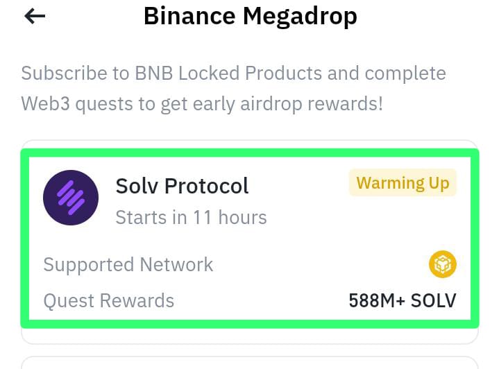 #binance mega project solv token don't miss this even this is mega project from a largest crypto exchange #binance minimum reward will be 30$ In Shah Allah 
@4qen1 
#binanceseason #Binance2025Goals #Airdrops