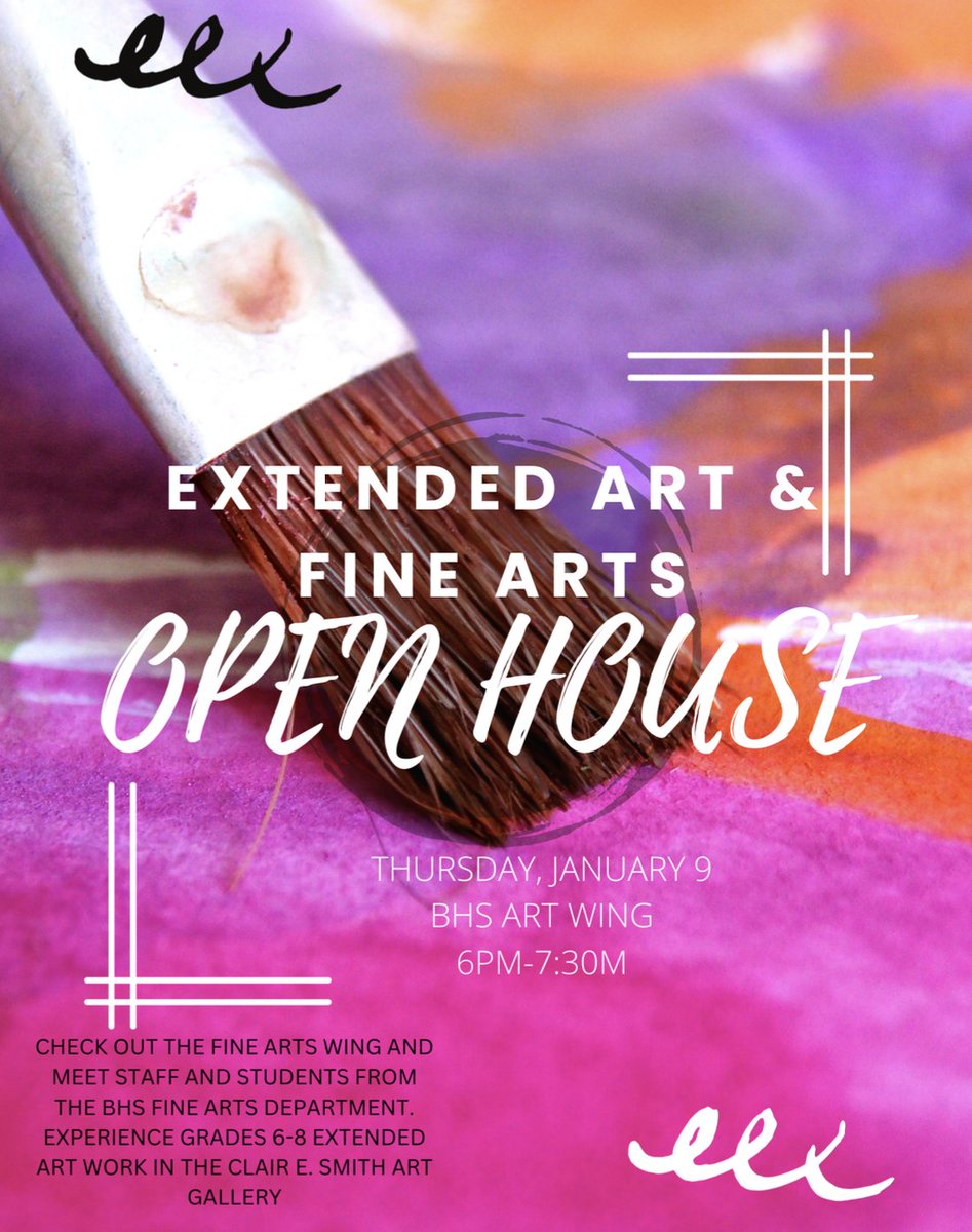 We invite Middle School Families to join us for the Extended Art Showcase and Fine Arts Open House on Thursday, January 9, 6pm-7:30.Extended artwork from Prairie and Station will be displayed in the Clair E. Smith Art Gallery and you can speak with fine arts students &amp; staff.