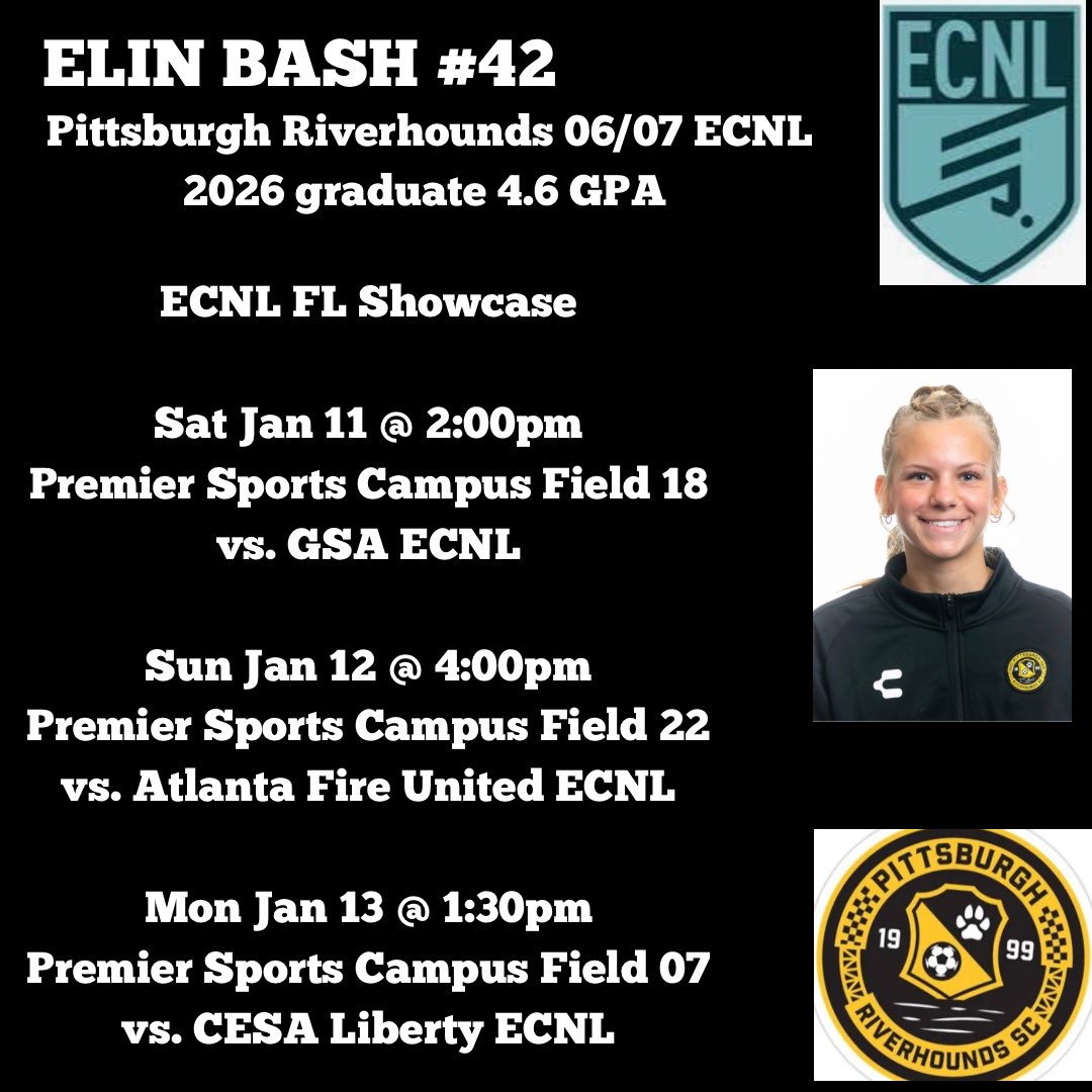 So excited for ECNL Florida! Hope my team and I can showcase ourselves while winning some games!