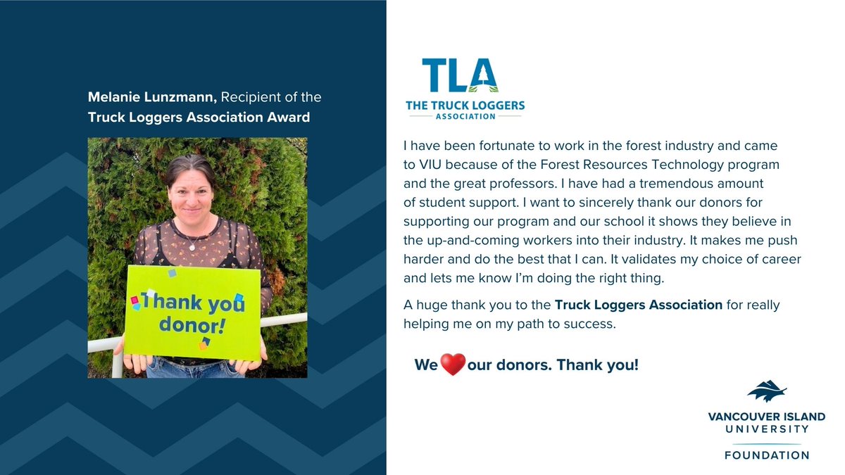 Thank you to The Truck Loggers Association for years of support to VIU and our students!