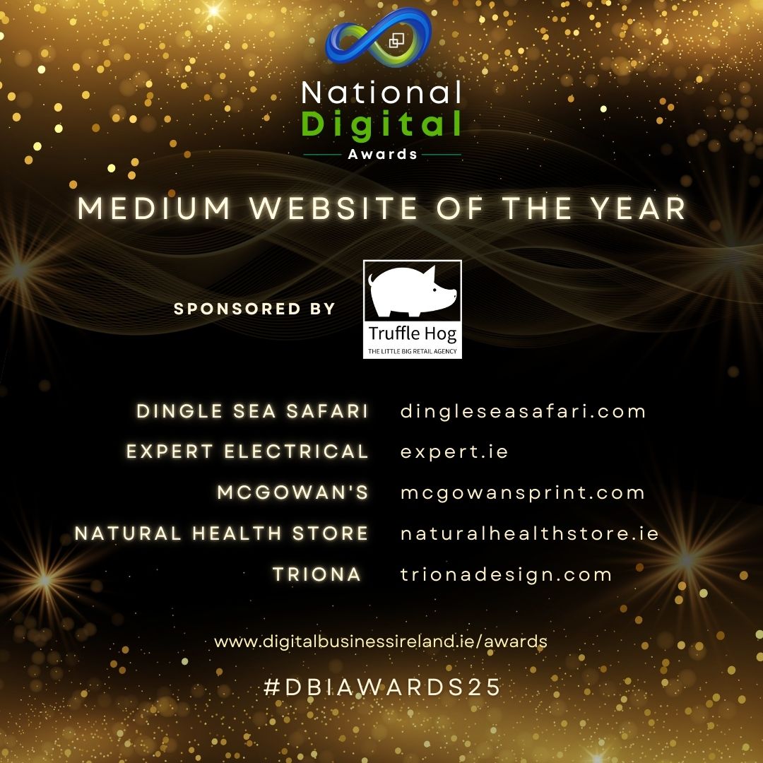 Digital Business Ireland (DBI) (@digitalire) on Twitter photo 🌟 Drum-roll for the finalists for the Medium Business Website of the Year category in this year’s National Digital Awards, sponsored by Truffle Hog.
Well done to <a href="/DingleSea/">Dingle Sea Safari ~ Daingean Uí Chúis</a>, <a href="/ExpertIreland/">Expert Electrical</a>, <a href="/McGowansDigital/">McGowans</a> Natural Health Store <a href="/TrionaDesign/">Triona</a> #DBIAWARDS 🌟 Drum-roll for the finalists for the Medium Business Website of the Year category in this year’s National Digital Awards, sponsored by Truffle Hog.
Well done to <a href="/DingleSea/">Dingle Sea Safari ~ Daingean Uí Chúis</a>, <a href="/ExpertIreland/">Expert Electrical</a>, <a href="/McGowansDigital/">McGowans</a> Natural Health Store <a href="/TrionaDesign/">Triona</a> #DBIAWARDS