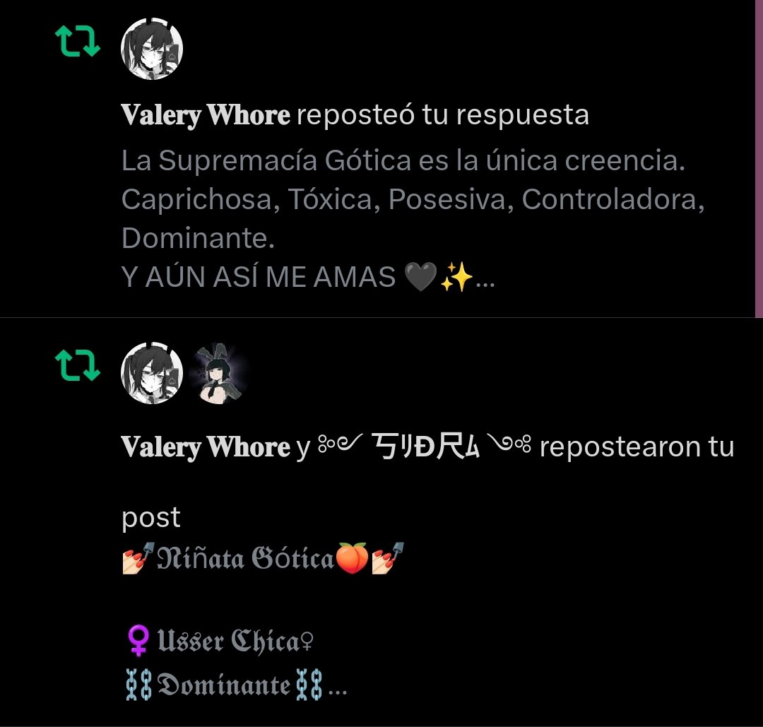 Gotica_Toxica's tweet photo. Aquí hay otra Simp que sabe el sistema que hay que seguir para aceptar y vivir la existencia de forma que valga la pena✨

Dándole a la campanita, activando todo, dándole a todo me gusta y rt. 
Y citando y respondiendo a todo lo que suba🖤

🖤🍑✨𝐆𝐎𝐓𝐇 𝐒𝐔𝐏𝐑𝐄𝐌𝐀𝐂𝐘✨🍑🖤 https://t.co/4qlTJAoR8F