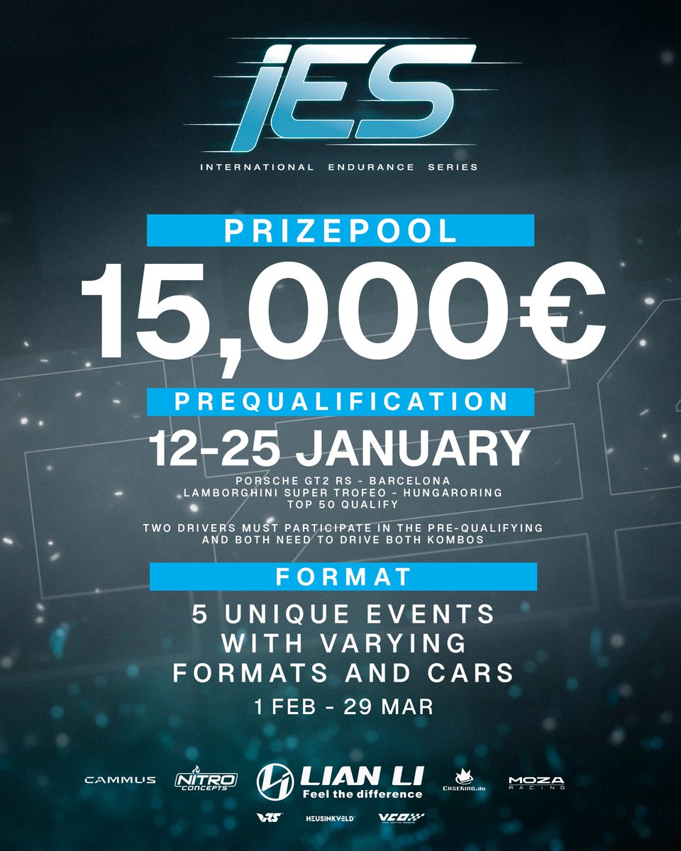 vcoesports's tweet photo. Get ready for the new International Endurance Series on #AssettoCorsaCompetizione 🏆
Low Fuel Motorsport, VCO, and some amazing partners will bring you an innovative and challenging sim racing series! Watch this space…
#vcoesports #iES #VCOxLFM https://t.co/nrcr8uGSLF