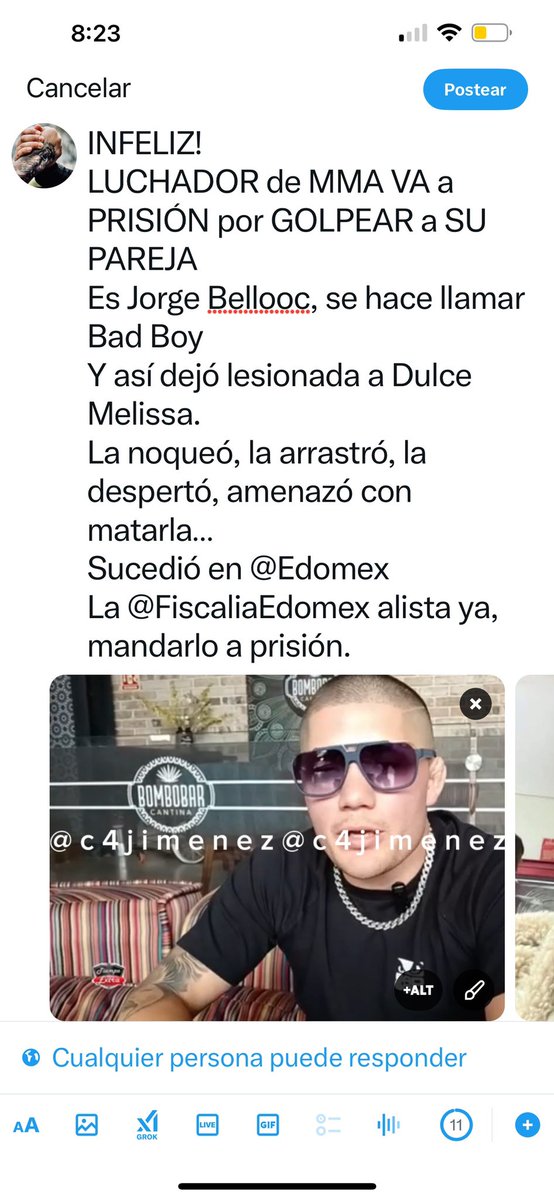 c4jimenez's tweet photo. YA ESTÁ EN PRISIÓN el INFELIZ
Así acabó el Luchador de MMA Jorge Bellooc, El Bad Boy,
La @FiscaliaEdomex lo encarceló anoche en el Penal de Tenango.
Así dejó lesionada a su pareja Dulce Melissa.
La golpeó, la noqueó, amenazó con matarla… luego le puso hielo y le dio medicina. https://t.co/nISSYj8lgr