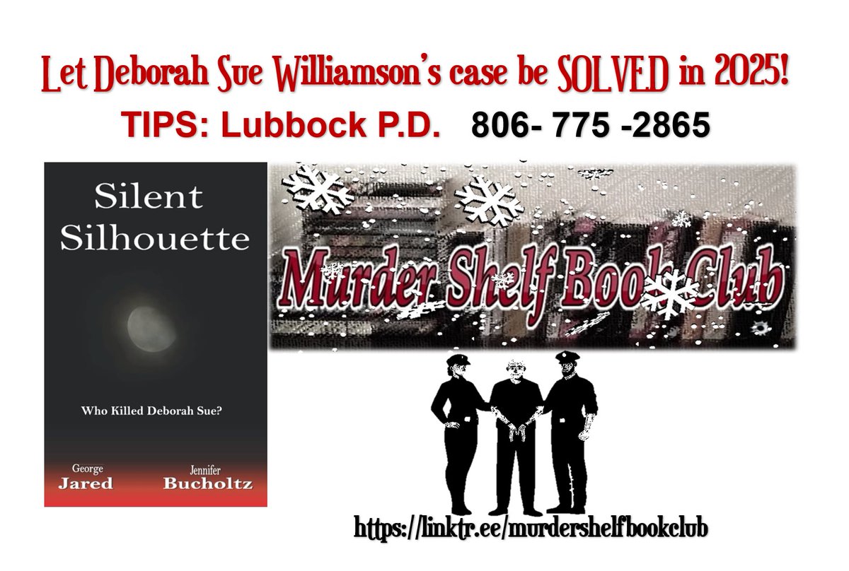 shelf_club's tweet photo. EP 109: Who killed a newlywed 50 yrs ago in #Lubbocktx? Justice for Debbie Sue Williamson in 2025⚖️
Promo: @theconsultpod
Promo: @KJandApodcast
https://t.co/P5vFzt9Y00 🎧
#truecrimebooks #TrueCrime #podcast #truecrimepodcast #truecrimecommunity #Mystery #whodunnit #coldcast