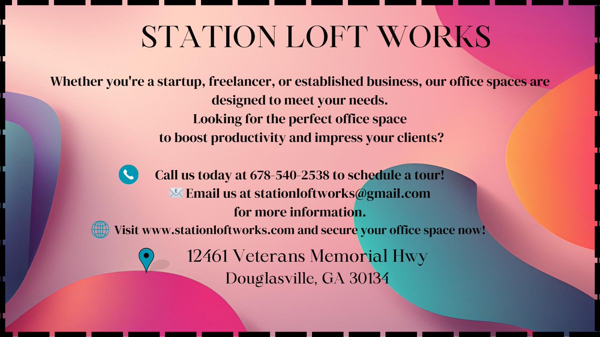 stationloftwork's tweet photo. We have the perfect option for you!!
Application: 
https://t.co/8ETzGmdZgZ
#DouglasvilleGA #Coworking #OfficeRental #OfficeRentalSpace #CoworkingSpace #OfficeSpace #DowntownDouglasville #HotDesk #BusinessCommunity #FlexibleWorkspace #villaricaga #hiramga #templega #carrolltonga https://t.co/2G9Z3RGEhv