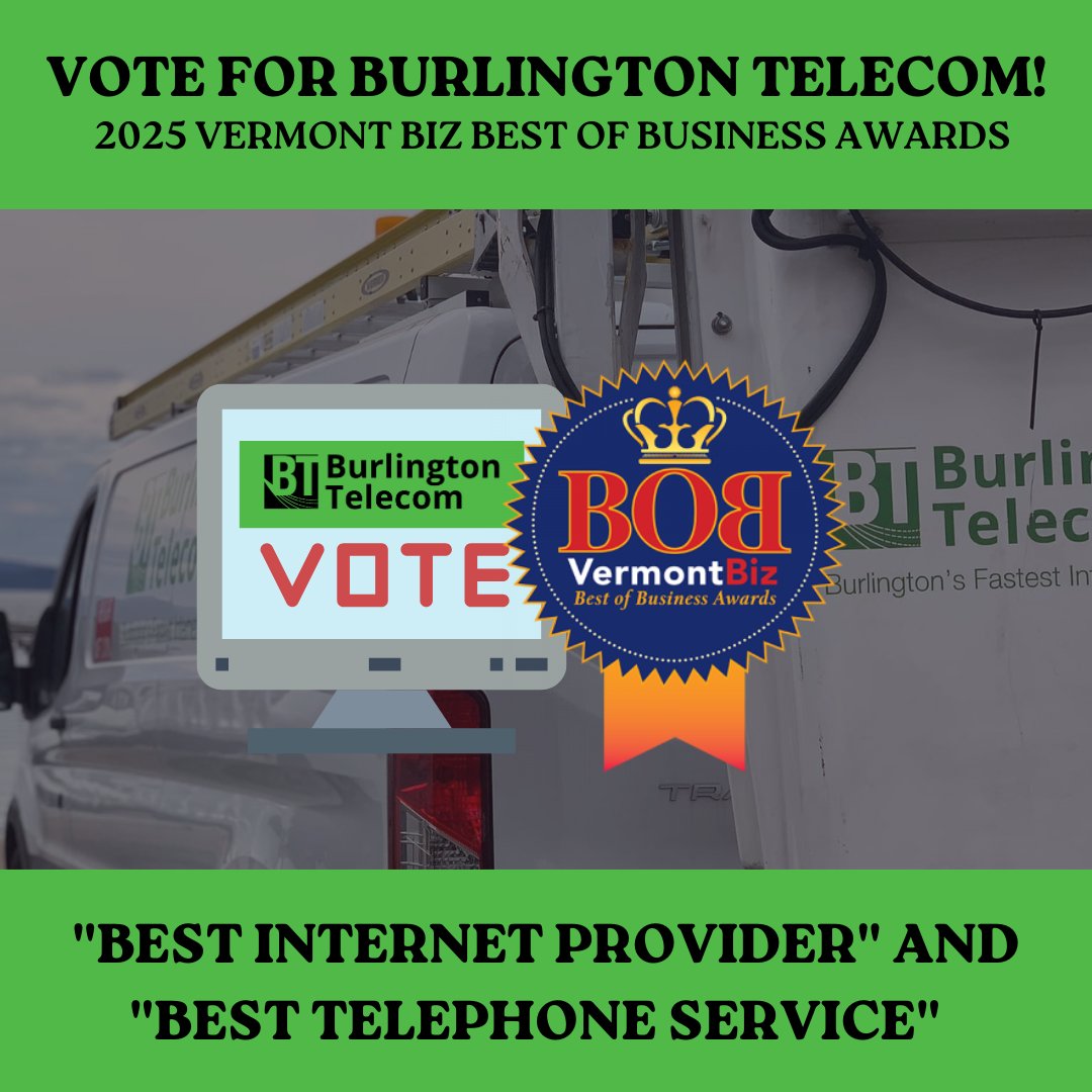 Burlington Telecom is up for several categories for Vermont Biz’s Best of Business Awards again this year! Our categories are "Best Internet Provider" and "Best Telephone Service"! Vote Here: tinyurl.com/3mw4na5x