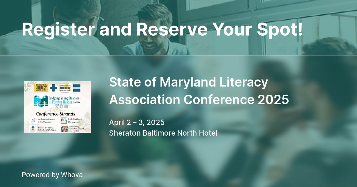 📢 Exciting news! Registration is OPEN for the 2025 State of Maryland Literacy Association Conference! 📝✨
📅 April 2–3, 2025
📍 Sheraton Baltimore North Hotel
Don't miss sessions on AI in education, early literacy, &amp; more! Register today: whova.com/portal/registr…