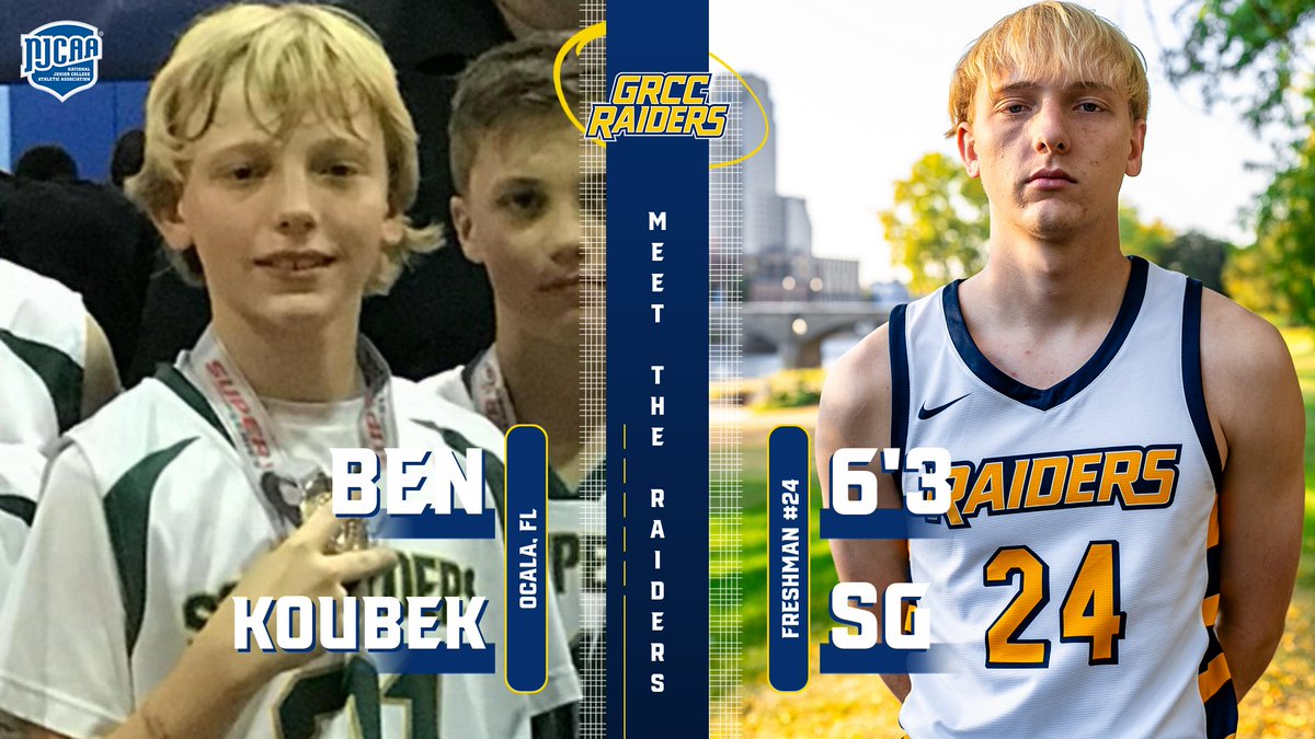 #MeettheGRCCRaiders - #24 Ben Koubek! 
🐦 - <a href="/BenKoubek13/">Ben Koubek</a>
📏 - 6'3 FR Guard 
🏫 - <a href="/VHS_Hoops/">VHS Boys Basketball</a> 
🏀 - <a href="/GSBBall/">GameSpeed Basketball</a> 
📈 - 7.4 PPG, 55% FG, 60% 3FG, 81% FT 
📹 - x.com/BenKoubek13/st…