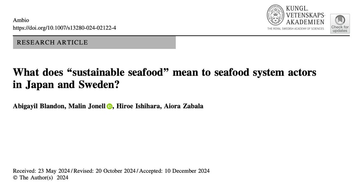 Malin Jonell (@malinjonell) on Twitter photo What does “sustainable seafood” really mean? 🐟
Our study led by <a href="/AbiBlandon/">Abigayil Blandon</a> reveals 4 perspectives across Japan & Sweden:
1. Regulation-focused
2. Eco-centered
3. Industry-driven
4. Community-based
Read more: link.springer.com/article/10.100… What does “sustainable seafood” really mean? 🐟
Our study led by <a href="/AbiBlandon/">Abigayil Blandon</a> reveals 4 perspectives across Japan & Sweden:
1. Regulation-focused
2. Eco-centered
3. Industry-driven
4. Community-based
Read more: link.springer.com/article/10.100…