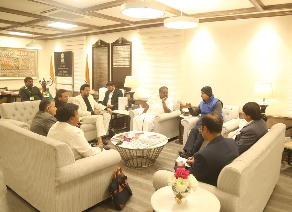 hd_kumaraswamy's tweet photo. Discussions at the Ministry office focused on development projects and schemes in the steel sector, including the revival of Rashtriya Ispat Nigam Limited (Vizag Steel Plant). A detailed meeting was held with key officials, including Steel Ministry Secretary Shri Sandeep Poundrik, Secretary of the Industries Department of the Andhra Pradesh Government, and the Managing Director of NMDC.  

The discussions centered on advancing the steel sector and working towards the ambitious target set by Hon'ble Prime Minister Shri @narendramodi avaru to achieve 300 million tonnes of steel production annually by 2030.

#Steel
@PMOIndia @SteelMinIndia