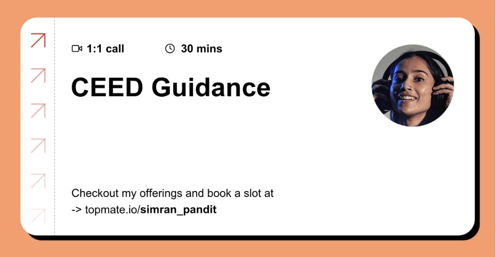 simranpandit8a's tweet photo. Hello everyone!

I'm excited to announce my https://t.co/FV0TqPXRzj page where you can book a 1:1 call for CEED Guidance for free!
https://t.co/6qz9zI5usi
I'm looking forward to hearing from you and helping you achieve your goals. https://t.co/dR6PaExE7h