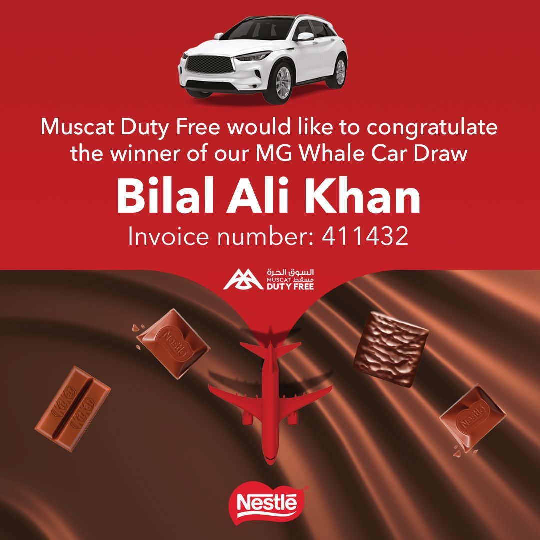 MuscatDutyFree's tweet image. Muscat Duty Free would like to congratulate lucky winner of MG WHALE Mr. Bilal Ali Khan😍
Good luck to everyone in our next raffles.

#raffles
#cardraw 
#MGWHALE
#muscatdutyfree