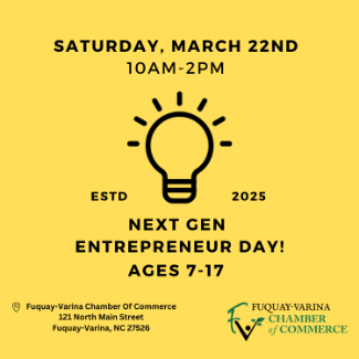 MrsGatesCDC's tweet photo. Hey @WillowSpringHS do you own a business? Would you like to showcase your work or gain new customers? Sign up for the @fuquayvchamber Next Gen Entrepreneur Day! https://t.co/UliwyveMq5 https://t.co/7MRBN8z0NO