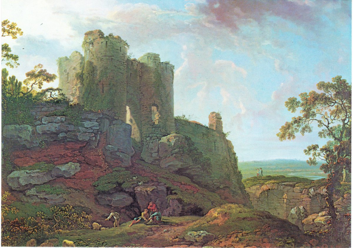 Mini-series, Cheshire portrayed in Art. 
An iconic image today of #Beeston Castle, Cheshire by Irish artist George Barret Sr RA. It was painted c1770 in oils and graces the cover of "The New Historical Atlas of Cheshire", published 2001.
#Cheshire #Art #Paintings #castles