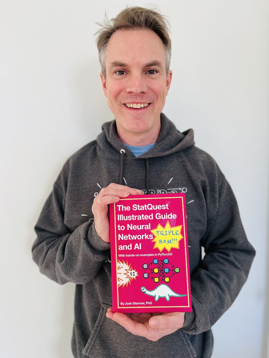 joshuastarmer's tweet photo. The StatQuest Illustrated Guide To Neural Networks and AI: With hands-on examples in PyTorch is here!!! Get your copy!!! TRIPLE BAM!!!
PDF - https://t.co/bAPfBTzpV9
Paperback - https://t.co/lAeVF8lNKv
Hardcover - https://t.co/21gGn8mND9 https://t.co/eUcdcfE6y0