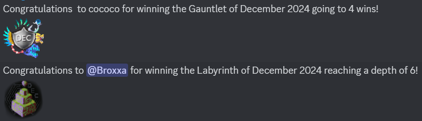 Duelystgg's tweet photo. Congratulations to cococo for winning the Gauntlet of December 2024 going to 4 wins!
Congratulations to @Broxxa for winning the Labyrinth of December 2024 reaching a depth of 6!
#duelyst #duelystGG #gamedev #videogame https://t.co/V2KkBIYSUj