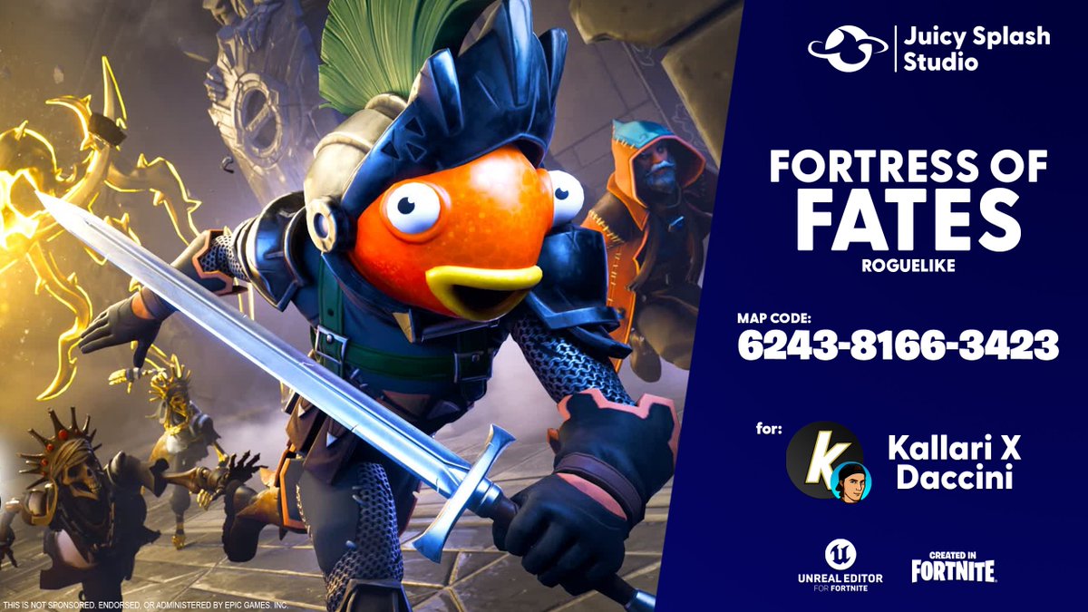 FORTRESS OF FATES [ROGUELIKE] ⚔️
MAP CODE: 6243-8166-3423

Fight opponents on a map in a medieval world, upgrade your character, get better weapons and face 4 bosses before entering a chamber of secrets where a golden dragon and an enemy are hiding. Gather a team in Fortnite and