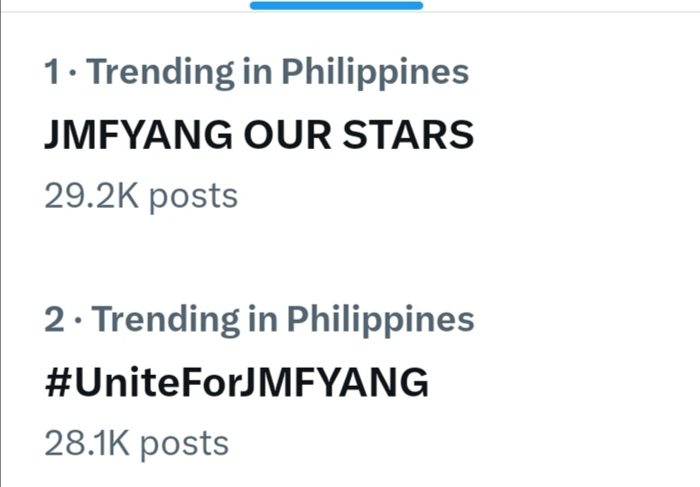 Top one trending parin tayo keep tp lang guys

JMFYANG OUR STARS 

#UniteForJMFyang
