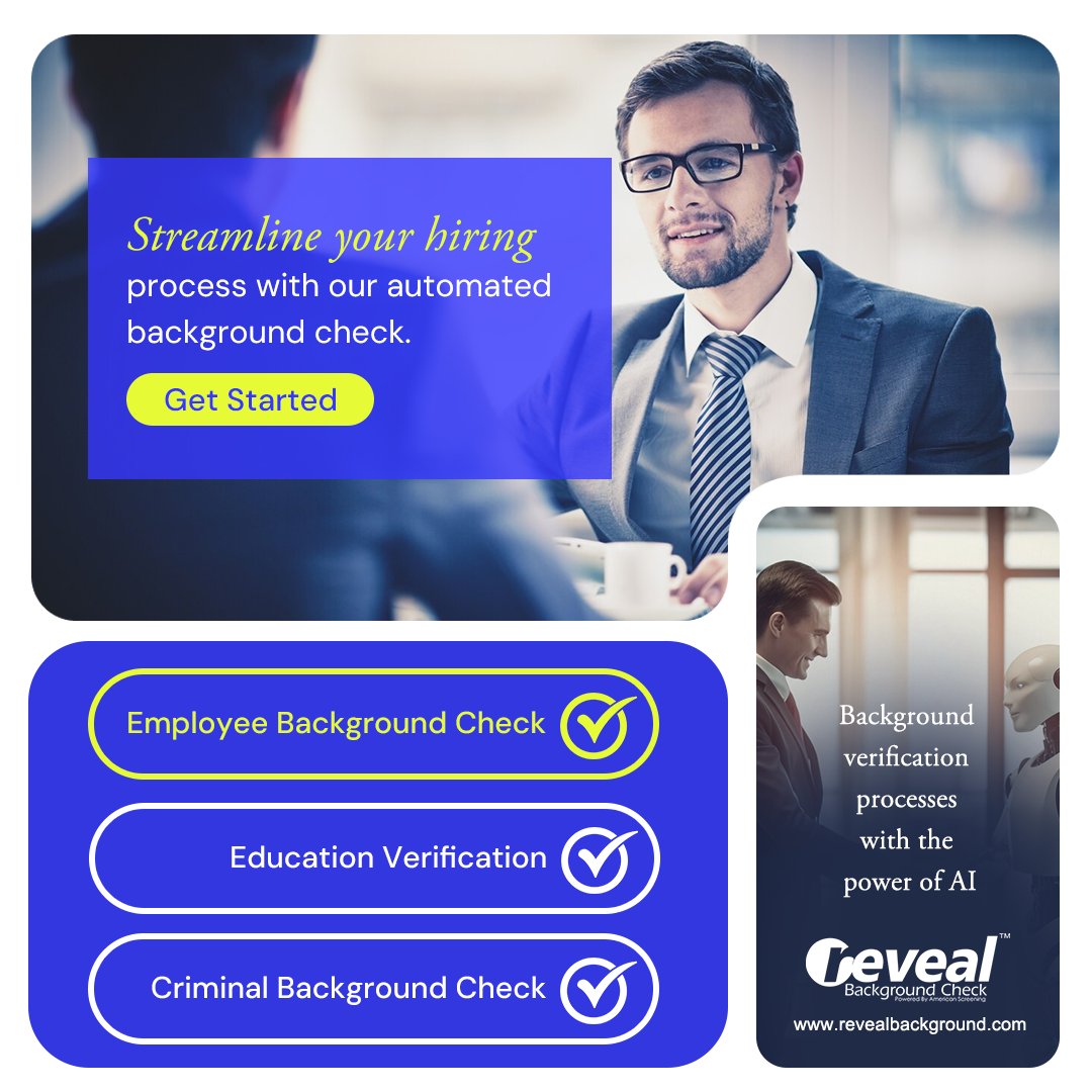 Streamline Your Hiring Process with AI-Powered Background Checks

Simplify and enhance your background verification processes with cutting-edge AI technology.

📷 Visit us: revealbackground.com

#AIBackgroundChecks #EmployeeVerification #HRTools #revealbackgroundcheck