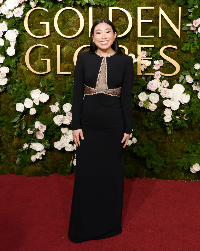 Los Angeles.  Awkwafina selects Jenny Packham for the Golden Globes.