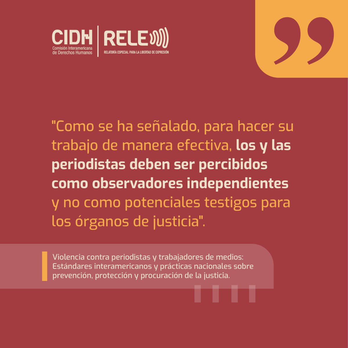 RELE_CIDH's tweet photo. El derecho de las personas periodistas a la reserva de sus fuentes y archivos es esencial para garantizar su rol de vigilancia en una sociedad democrática, y previene actos de violencia en su contra. #RELECIDH

https://t.co/iDqDJ73Ejr https://t.co/Ka5UAZCMEz