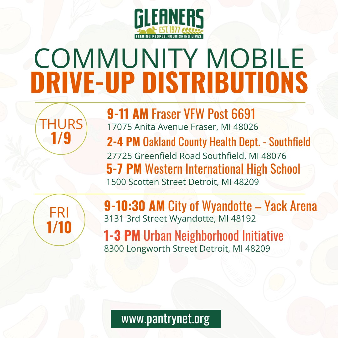 Gleaners is hosting several drive-up food distributions this week, which are free and open to the public.
🍏
View the full schedule here: bit.ly/3SSkyfK