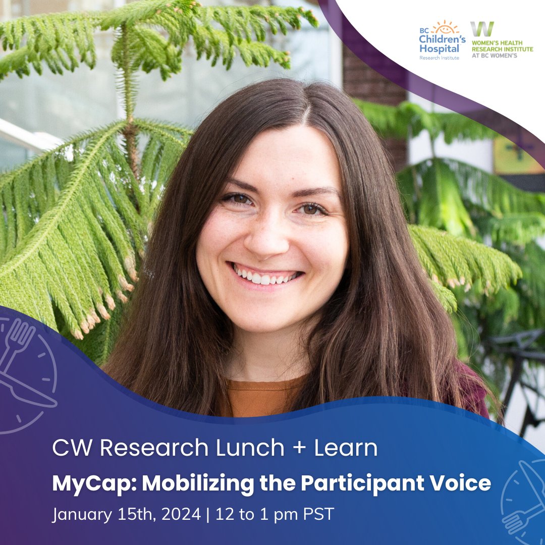 Women's Health Research Institute (@womensresearch) on Twitter photo Join us on January 15th, 2025, from 12-1 PM for our CW Research Lunch & Learn series. ๐๐ง
This session features, Tianna Rusnak, Coordinator of Data Management at <a href="/BCCHresearch/">BC Children's Hospital Research Institute</a> who will present on โMyCap: Mobilizing the Participant Voice.โ
Event details: whri.org/news-events/whโฆ Join us on January 15th, 2025, from 12-1 PM for our CW Research Lunch & Learn series. ๐๐ง
This session features, Tianna Rusnak, Coordinator of Data Management at <a href="/BCCHresearch/">BC Children's Hospital Research Institute</a> who will present on โMyCap: Mobilizing the Participant Voice.โ
Event details: whri.org/news-events/whโฆ