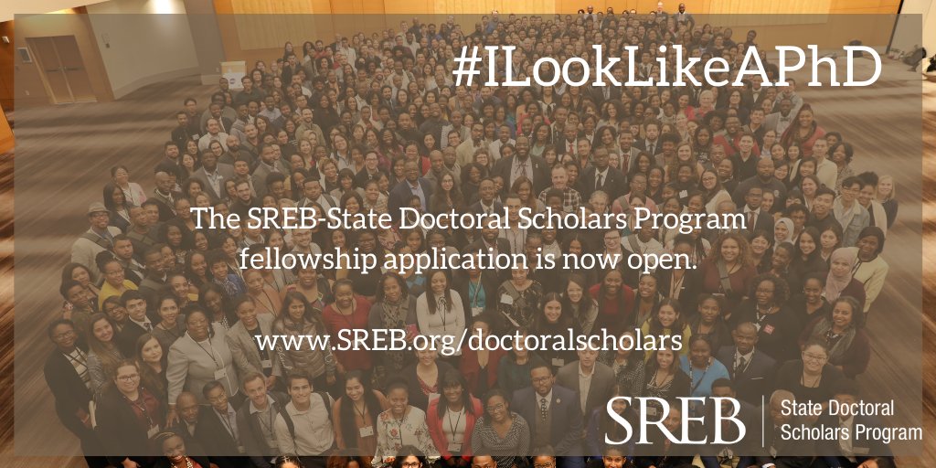 SREB-State Doctoral Scholars Program (@srebdocsch) on Twitter photo The <a href="/SREBDocSch/">SREB-State Doctoral Scholars Program</a> #fellowship application is now open! The goal: more underrepresented #PhD students who seek careers as #faculty on college campuses. Visit our site for eligibility requirements > ow.ly/B4oz50D6wAG #ILookLikeAPhD #highered #facultydiversity The <a href="/SREBDocSch/">SREB-State Doctoral Scholars Program</a> #fellowship application is now open! The goal: more underrepresented #PhD students who seek careers as #faculty on college campuses. Visit our site for eligibility requirements > ow.ly/B4oz50D6wAG #ILookLikeAPhD #highered #facultydiversity