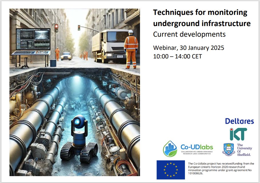 Co-UDlabs (@coudlabs) on Twitter photo 📣 Reminder! Register to our webinar coming up next week on Techniques for Monitoring Underground Infrastructure organised by <a href="/deltares/">Deltares</a>, <a href="/IKT_Institut/">IKT Institut</a> & <a href="/sheffielduni/">The University of Sheffield</a>!
📅 Thursday, 30 January 2025, 10:00am– 14:00pm (CET)
Don't miss it! Register here 👉 co-udlabs.eu/evenements/co-… 📣 Reminder! Register to our webinar coming up next week on Techniques for Monitoring Underground Infrastructure organised by <a href="/deltares/">Deltares</a>, <a href="/IKT_Institut/">IKT Institut</a> & <a href="/sheffielduni/">The University of Sheffield</a>!
📅 Thursday, 30 January 2025, 10:00am– 14:00pm (CET)
Don't miss it! Register here 👉 co-udlabs.eu/evenements/co-…