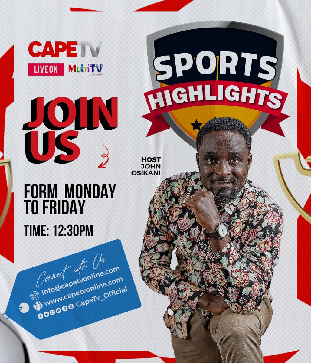 capetv_official's tweet photo. W001atch all the thrilling #SportsHighlights with John Osikani on CapeTV! 

🏆 Join us every weekday from 1:00PM on MultiTV for expert analysis and exciting recaps of the latest in sports. 

Don’t miss out! 📺 #CapeTV #InnovateYourWorld #SportsShow #LiveOnCape https://t.co/uSEt7vYasD