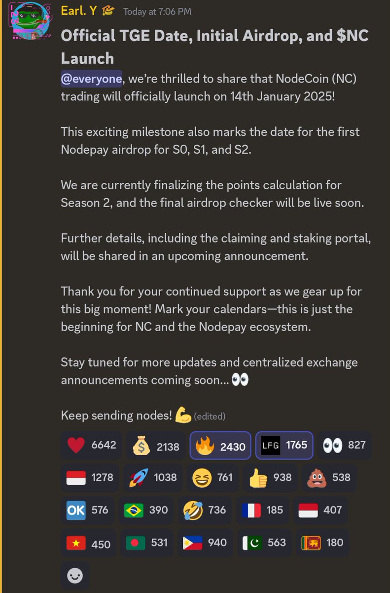 🚀 Big news! 🚀

NodeCoin ( $NC ) &amp; <a href="/nodepay_ai/">Nodepay</a> airdrop launch on Jan 14, 2025!
Fasten your seatbelt, Mark your calendars for the first airdrop and get ready for more updates soon!

Claiming and staling portal will be available soon.

#NodeCoin #Nodepay #CryptoLaunch