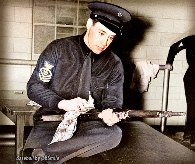 BSmile's tweet photo. Today In 1942: Baseball star Bob Feller reports to Norfolk to begin his enlistment in the Navy. Feller was the first major league player to enlist in the military after the bombing of Pearl Harbor. #WWII #MLB #History https://t.co/KCts3ca4Cu