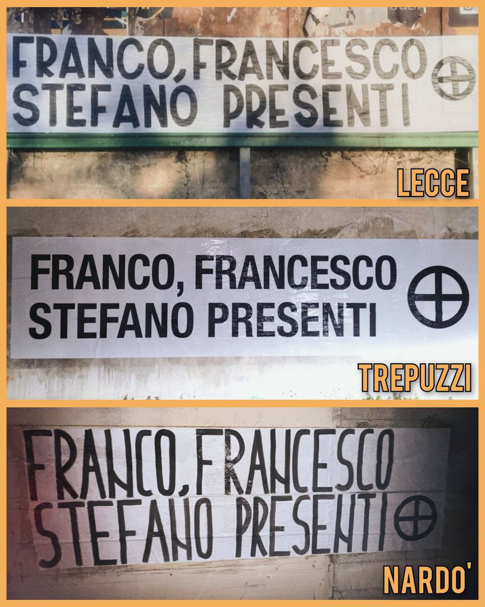 samuraioccident's tweet photo. 📍 #Lecce, #Trepuzzi, #Nardo | Franco, Francesco y Stefano: PRESENTI.
#AccaLarentia #AccaLarenzia