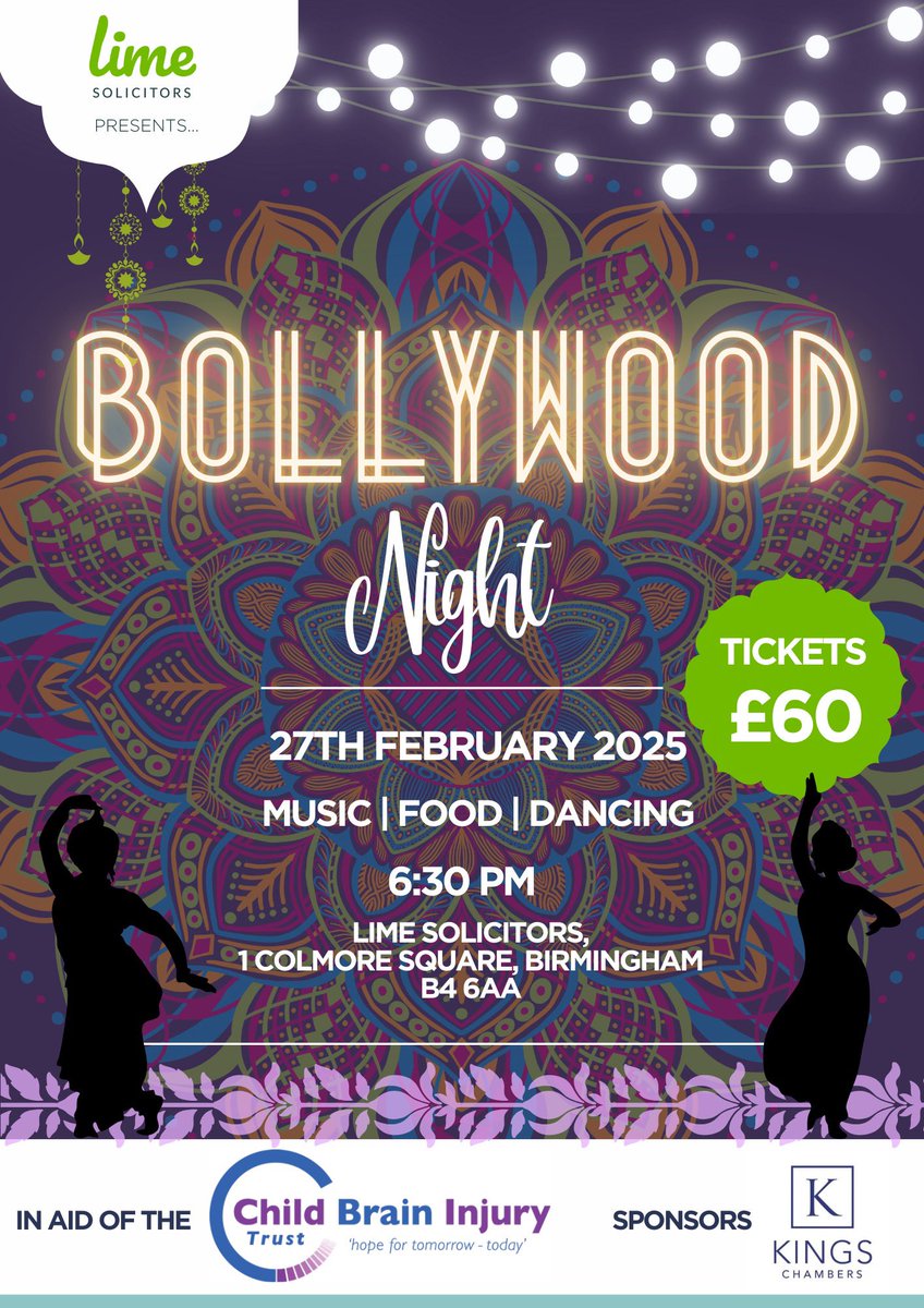 Ready to add some desi spice to your evening? 💃🕺

📅 When? 27th February 2025
📍 Where? Lime Solicitors, Birmingham

🎟️ Tickets are hotter than a masala chai, so grab yours today: childbraininjurytrust.org.uk/events/bollywo…

With thanks to our friends at Lime Solicitors for hosting!