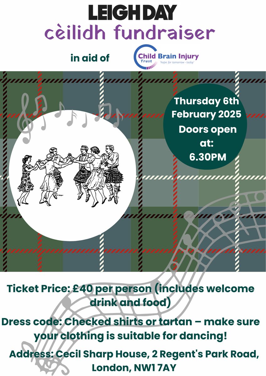 🕺💃 Get your dancing shoes ready – our Ceilidh Fundraiser is just around the corner! 🎻✨

📅 When? 6th February 2025
📍 Where? Cecil Sharp House, London

🎟️ Tickets are selling fast, so grab yours now: childbraininjurytrust.org.uk/events/leigh-d…

With big thanks to <a href="/LeighDay_Law/">Leigh Day</a> ! 💜