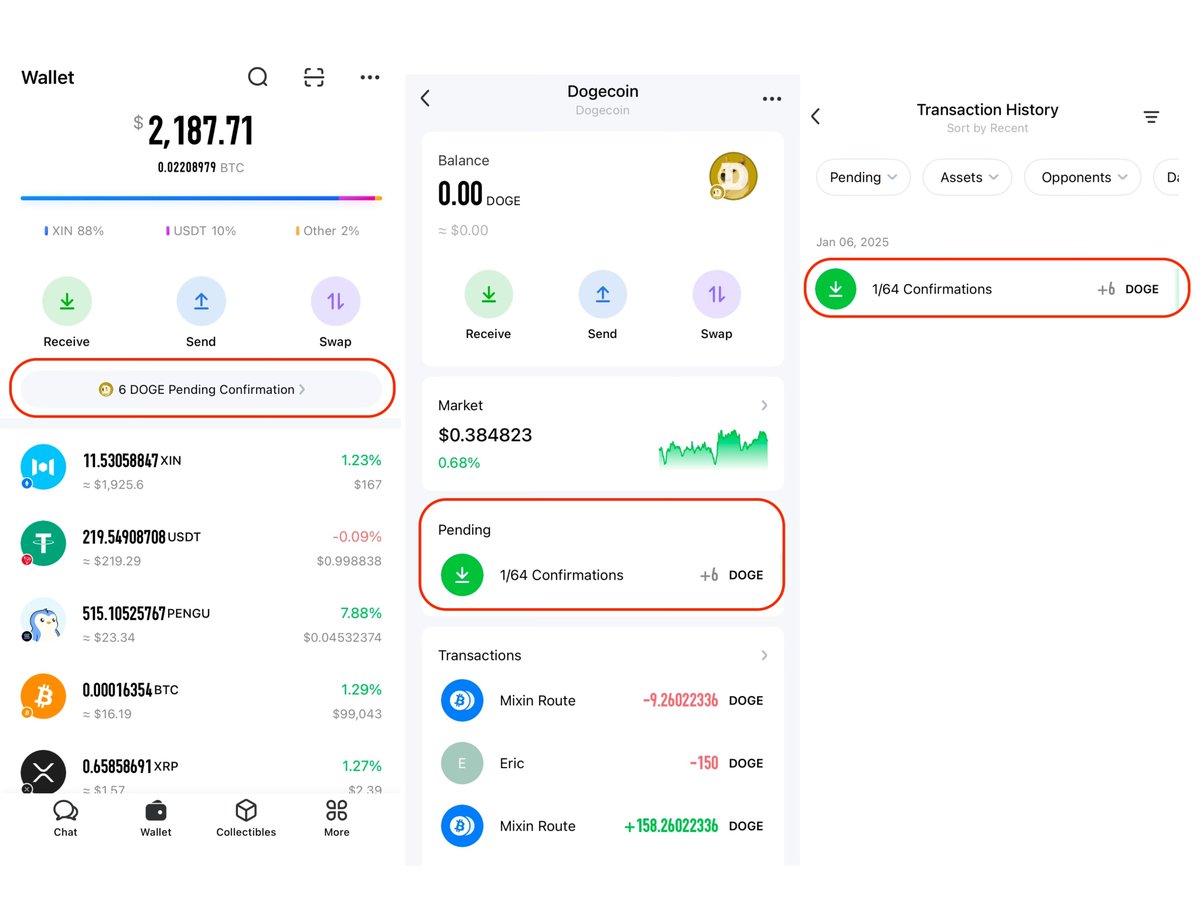 MixinMessenger's tweet photo. 🚀 New Feature Update

Mixin Messenger now displays 
[Deposit Pending Confirmation] notification!

Mixin Messenger Version Requirements:
iOS: 2.1.0
Android: 2.1.2

Display Pages:

1️⃣ Wallet Page
2️⃣ Assets Page
3️⃣ Transaction History Page https://t.co/23tLJYW3gc