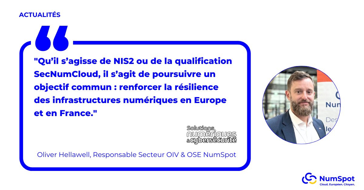 [Actualités ☁️]

Oliver Hellawell, Responsable Secteur #OIV &amp; #OSE #NumSpot, revient sur la façon dont la directive #NIS2 et la qualification #SecNumCloud influencent toutes les deux la cybersécurité en Europe dans <a href="/MagSolutionsNum/">Solutions Numériques</a>. 👇

solutions-numeriques.com/avis-dexpert-s…