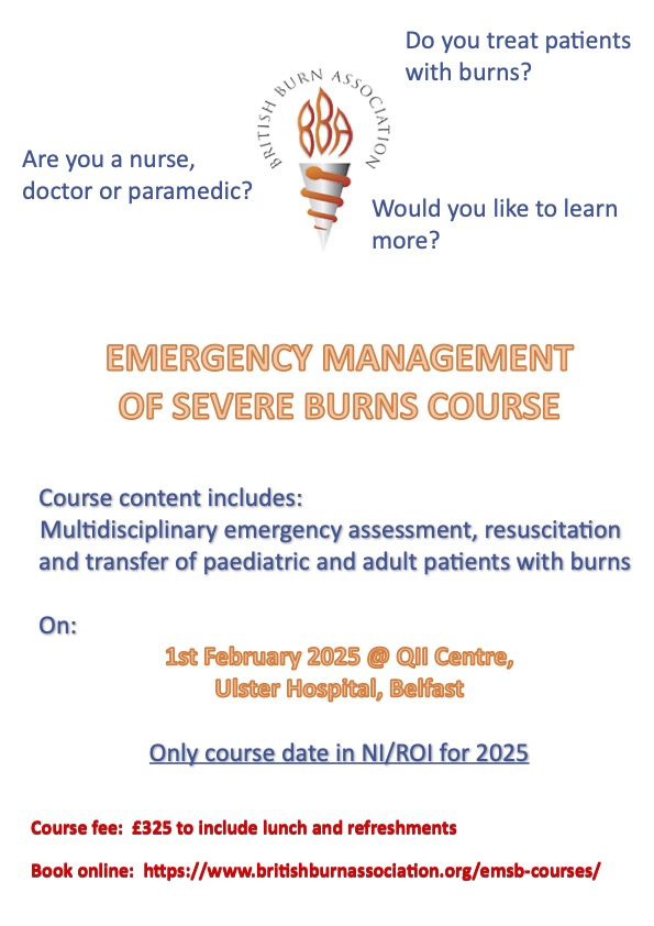 Sandra McAllister (@sandra_mca) on Twitter photo Are you a Nurse, Doctor or Paramedic who treats patents with burn injury? Join us <a href="/BritishBurn/">British Burn Assoc.</a> Emergency Management of Severe Burns Course, 1st Feb, Ulster Hospital. Only date on the island this year! <a href="/_NIMDTA/">NIMDTA</a> <a href="/IC_RCEM_NI/">Ian Crawford</a> <a href="/nihems23/">NIHEMS</a> <a href="/julieannmaney/">Julie-Ann Maney</a> <a href="/RCN_NI/">RCN Northern Ireland</a> <a href="/PLASTAUK/">PLASTA</a> <a href="/NI_ftss/">NI_FTSS</a> Are you a Nurse, Doctor or Paramedic who treats patents with burn injury? Join us <a href="/BritishBurn/">British Burn Assoc.</a> Emergency Management of Severe Burns Course, 1st Feb, Ulster Hospital. Only date on the island this year! <a href="/_NIMDTA/">NIMDTA</a> <a href="/IC_RCEM_NI/">Ian Crawford</a> <a href="/nihems23/">NIHEMS</a> <a href="/julieannmaney/">Julie-Ann Maney</a> <a href="/RCN_NI/">RCN Northern Ireland</a> <a href="/PLASTAUK/">PLASTA</a> <a href="/NI_ftss/">NI_FTSS</a>