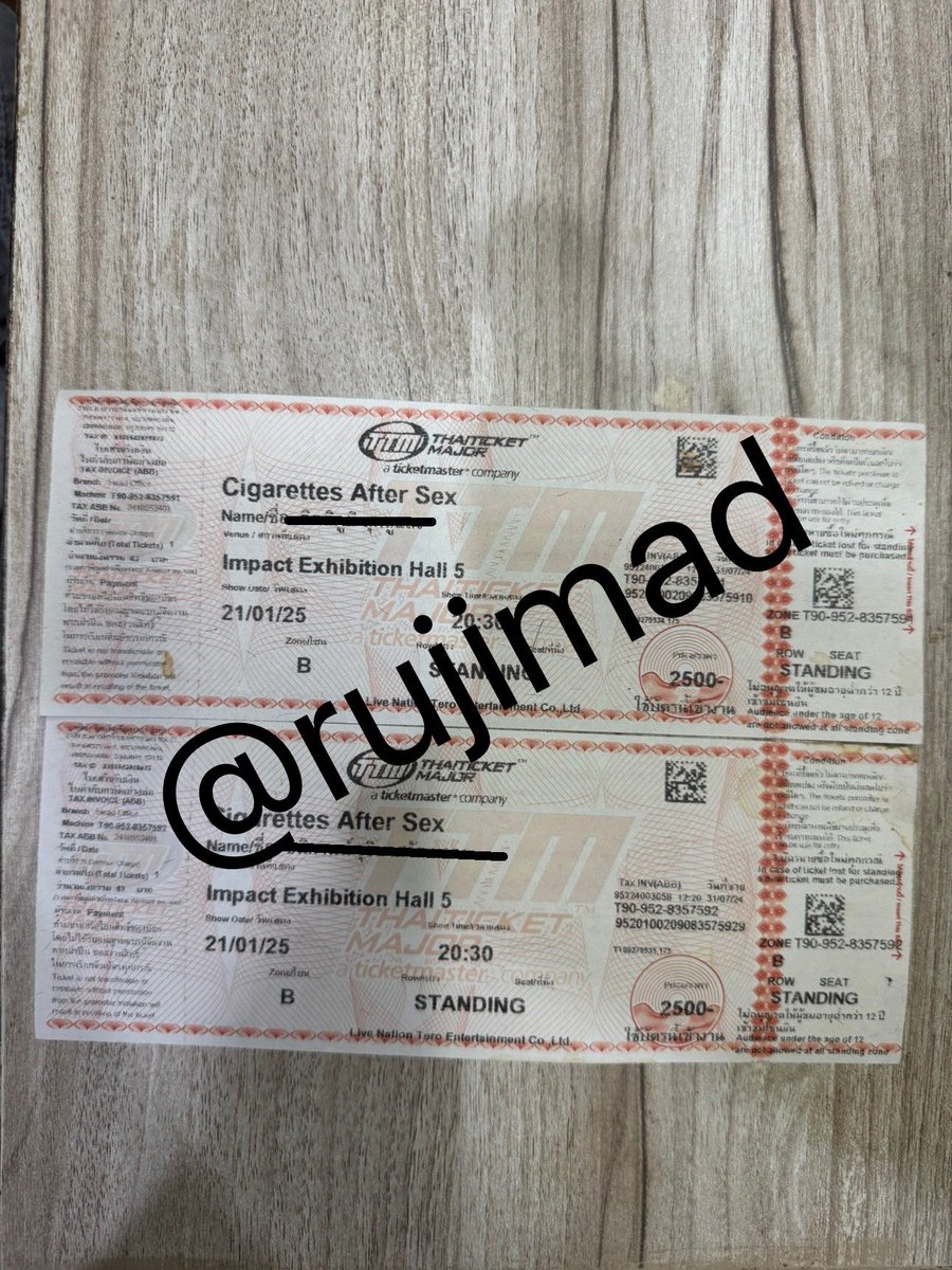 rujimad's tweet photo. ปล่อยบัตร Cigarettes After Sex โซน B (2 ใบ) ใบละ2,200 คับ 

#cigarettesaftersex
#cigarettesaftersexBkk
#cigarettesaftersexinbkk
#cigarettesaftersexinbangkok https://t.co/ThoMmdAnfj