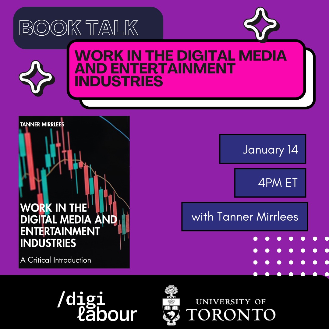 First DigiLabour event of the year - and online! Book Talk with <a href="/TMirrlees_/">Tanner Mirrlees</a> on Work in the Digital Media and Entertainment Industries. Jan 14, 4PM ET. Join us!
youtube.com/live/1XVLFCNNR…