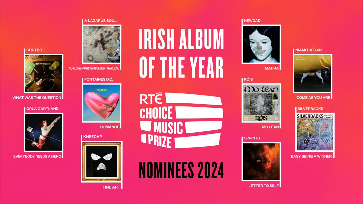 RTÉ 2FM (@rte2fm) on Twitter photo Your <a href="/choiceprize/">RTÉ Choice Music</a> Irish Album of the Year 2024 Nominees have just been announced! 👏🇮🇪
<a href="/alazarussoul/">a lazarus soul</a>
Curtisy
<a href="/fontainesdublin/">Fontaines D.C.</a>
<a href="/orlagartland/">orla gartland</a>
<a href="/KNEECAPCEOL/">KNEECAP</a>
<a href="/NewDad/">NewDad</a>
<a href="/niamhreganmusic/">Niamh Regan</a>
Róis
<a href="/silverbacksFOUR/">silverbacks</a>
<a href="/SPRINTSmusic/">SPRINTS</a>
#RTEChoicePrize #Tracy2FM Your <a href="/choiceprize/">RTÉ Choice Music</a> Irish Album of the Year 2024 Nominees have just been announced! 👏🇮🇪
<a href="/alazarussoul/">a lazarus soul</a>
Curtisy
<a href="/fontainesdublin/">Fontaines D.C.</a>
<a href="/orlagartland/">orla gartland</a>
<a href="/KNEECAPCEOL/">KNEECAP</a>
<a href="/NewDad/">NewDad</a>
<a href="/niamhreganmusic/">Niamh Regan</a>
Róis
<a href="/silverbacksFOUR/">silverbacks</a>
<a href="/SPRINTSmusic/">SPRINTS</a>
#RTEChoicePrize #Tracy2FM