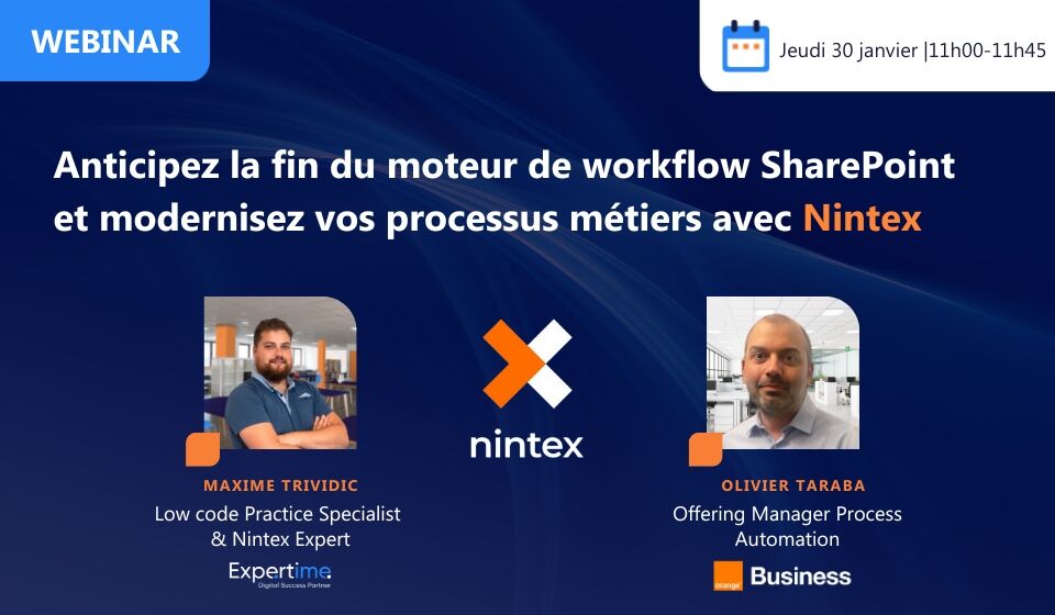 [WEBINAR] Anticipez la fin du moteur de workflow SharePoint et modernisez vos processus métiers avec Nintex ✨

📅 Rendez-vous le jeudi 30 janvier à 11h

🔗 Inscrivez-vous ici : bit.ly/4iX88OB

 #Workflow #LowCode #Nintex #Innovation #Invitation