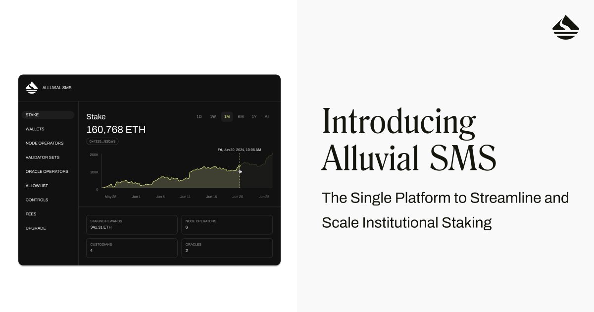 Discover Alluvial SMS—built to help businesses stake with confidence.

Alluvial SMS is a platform for managing staking at scale, providing automated workflows, full customization, and easy orchestration across custodians and operators.

Get started: alluvial.finance/sms/