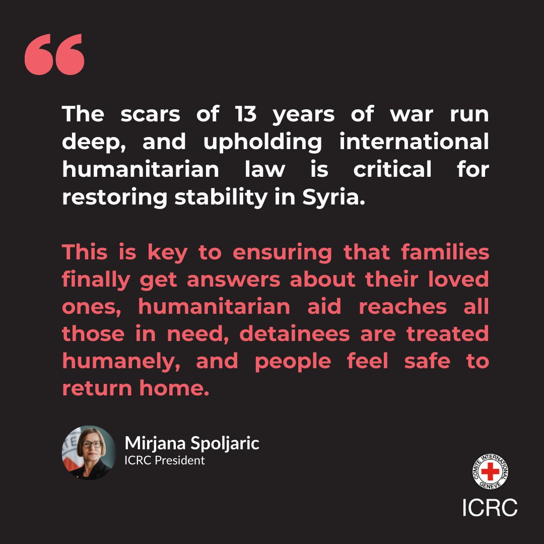 News Release | Respect for international humanitarian law and answers for families of missing crucial for #Syria’s reconciliation and stability.

ICRC President shares from Aleppo &amp; Idlib, two cities facing overwhelming humanitarian needs. ⬇️ 

ms.spr.ly/6017oInnf